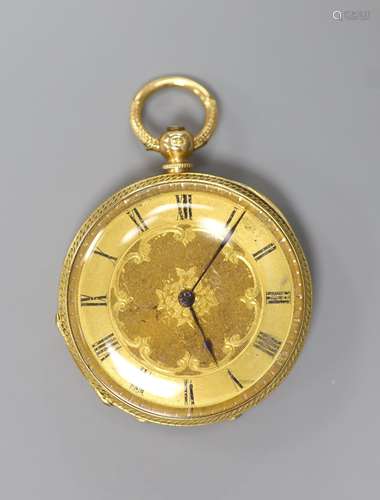 A continental engraved 18k yellow metal open face pocket wat...