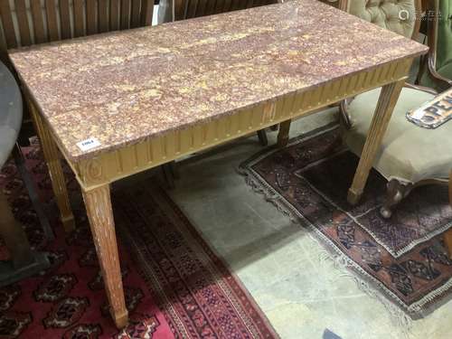 A Louis XVI style giltwood centre table, with damaged marble...