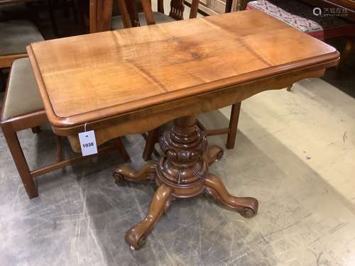 A Victorian walnut folding top tea table, width 92cm