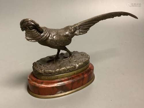 Germain Demay (1819-1886). A bronze, animalier pheasant, len...