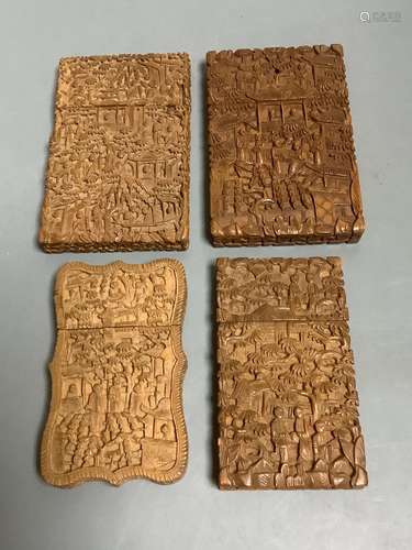 Four Chinese boxwood carved card cases, 19th century