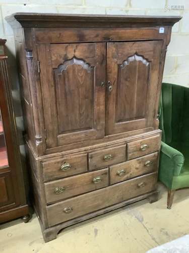 A mid 18th century oak two part bow fronted Dower chest / li...