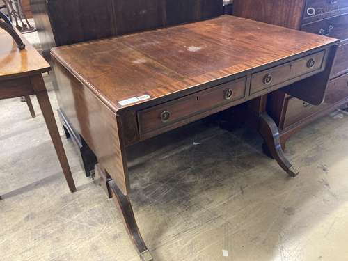 A Regency style mahogany sofa table, width 98cm, depth 67cm,...