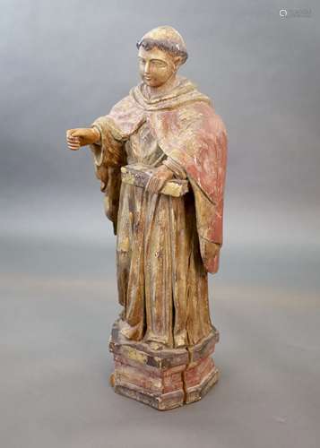 A large carved hardwood study of a standing monk or Saint, e...