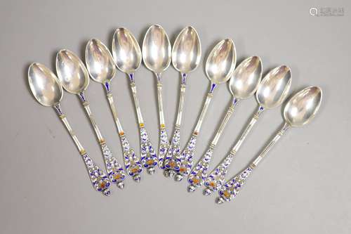 A set of ten continental 800 standard white metal and enamel...