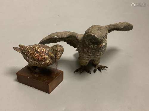 A 19th century Austrian cold painted bronze model of an owl,...