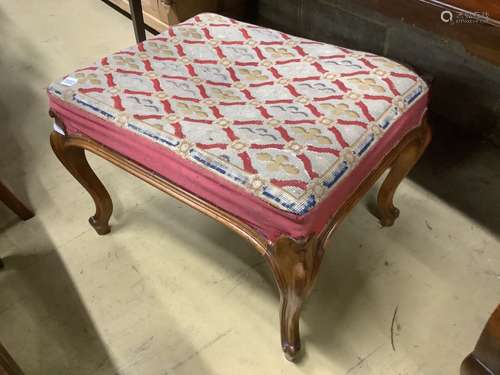 A Victorian mahogany dressing stool with needlework top, on ...