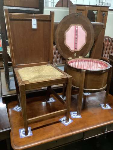 An Edwardian Bond & Son patent trouser press chair and a sew...