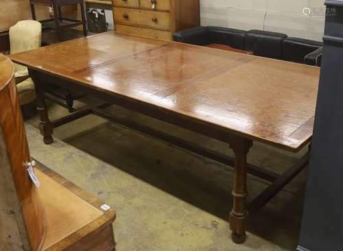 A large oak and pine refectory table, length 274cm, depth 12...