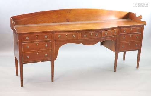 A Regency boxwood strung mahogany bowfront sideboard,with th...