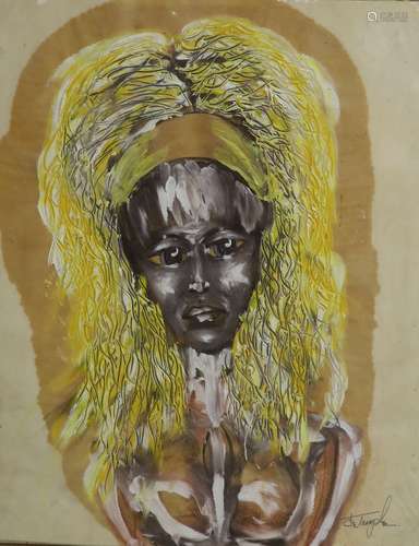 C.E. Temple, ink and oil on paper, African Tribesmen, signed...