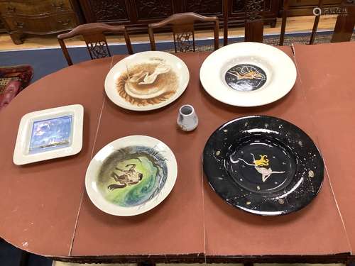 Barrett: Five Art pottery dishes and a studio pottery vase, ...