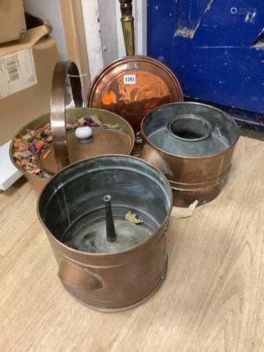 Copper and brass to include warming pan etc.