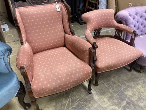 A late Victorian mahogany armchair together with a matching ...