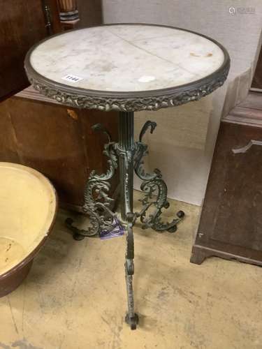 A late 19th century French marble top and brass table, 41cm ...