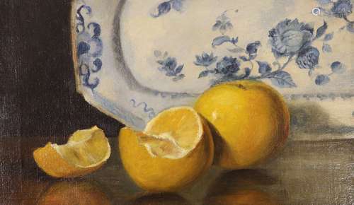 English School c.1900, oil on canvas, Still life of oranges ...