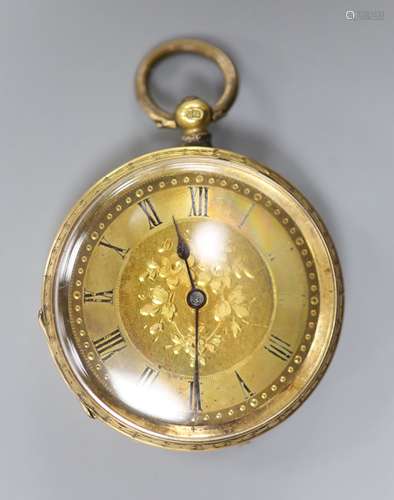 A lady's continental engraved 18k yellow metal open face poc...