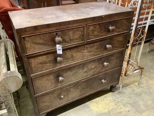 A Regency faded mahogany five drawer chest, af, width 92cm, ...