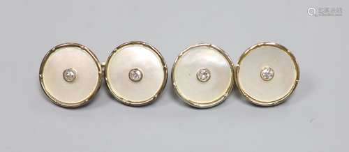 A pair of 18ct, mother of pearl and diamond set circular cuf...