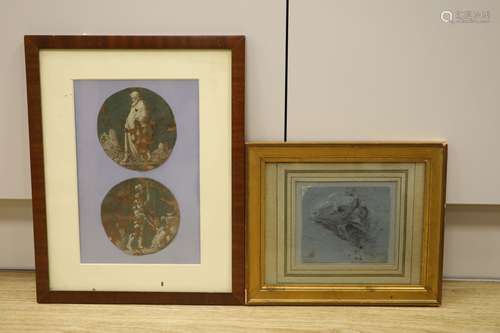 Old Master, pair of oils on card, roundels of classical figu...