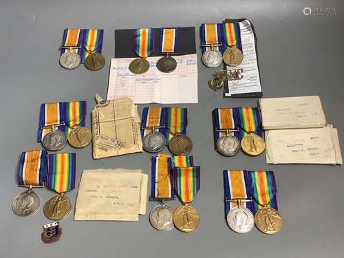 Nine WW1 BWM & Victory medal pairs;3257 Pte P.R.Gammon Norf ...