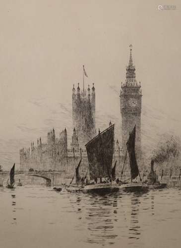 Rowland Langmaid (1897-1956), etching, Sail barges before Th...