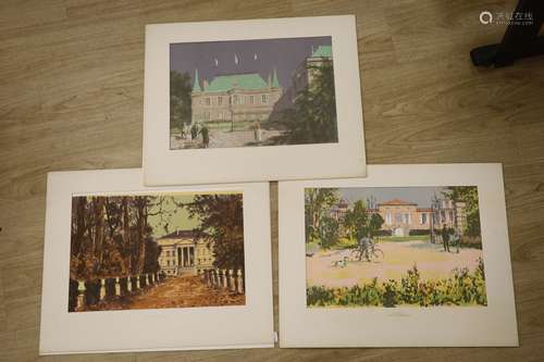 Charles Mozley (1914-1991), three lithographs of French wine...