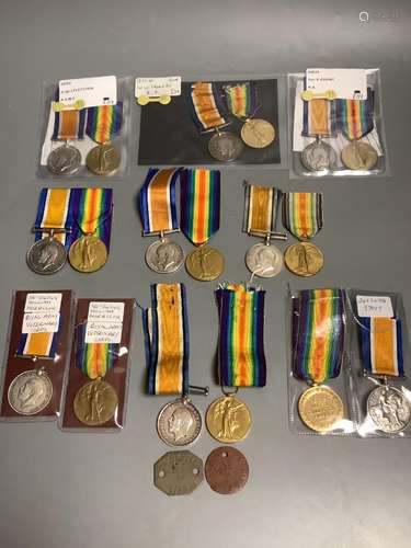 Nine WW1 BWM & Victory medal pairs;2410 Gnr H.Bishop RAM-315...