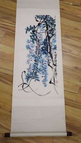 After Qi Baishi, scroll painting, Trailing flowers, 97 x 40c...