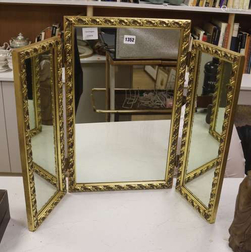 A gilt gesso triple dressing mirror, height 55cm