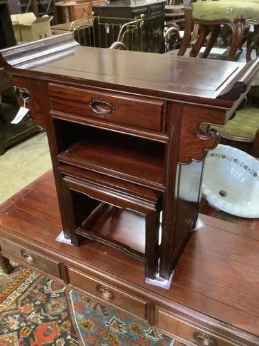 A Chinese hardwood altar-shaped side cabinet, width 80cm, de...