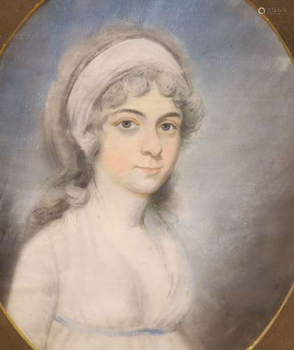 Early 19th century English School, pastel, Portrait of Mrs C...