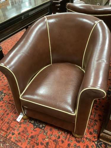 A pair of Art Deco armchairs, width 68cm, depth 70cm, height...