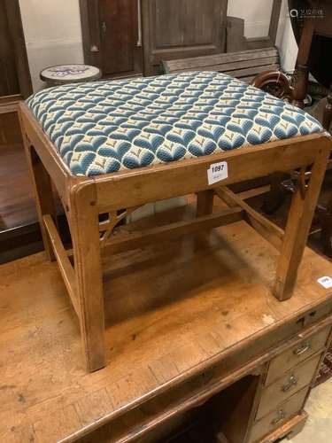 A Chippendale walnut rectangular dressing stool, with drop-i...