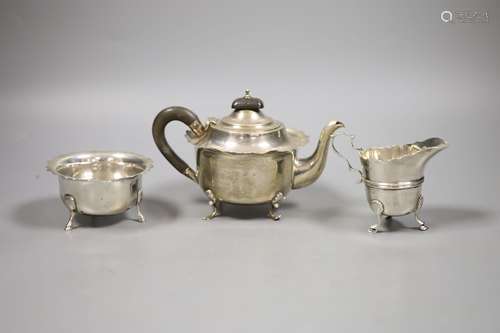 An Edwardian & later matched silver three piece bachelor's t...