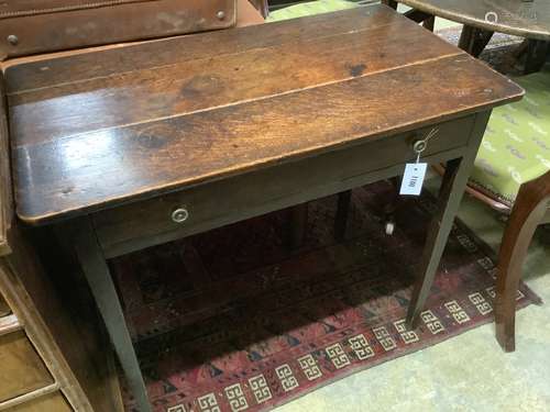 A late 18th century oak side table, width 81cm, depth 45cm, ...