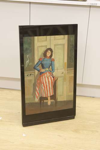 A panel with a painted girl, overall height 78cm width 45cm