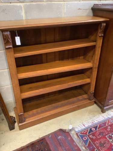 A Victorian faded mahogany open bookcase, width 112cm, depth...