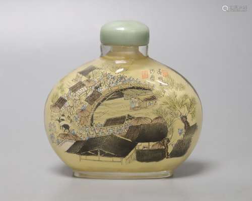 A Chinese inside-painted glass snuff bottle and cover, 10cm ...