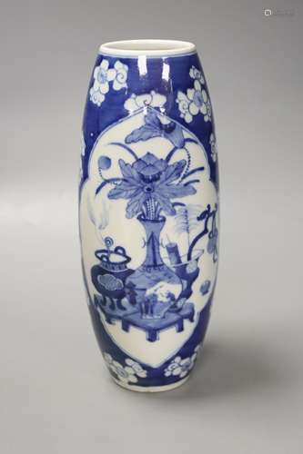 A Chinese blue and white antiques elongated oviform vase, c....