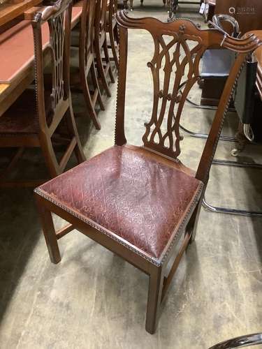 A set of six Chippendale revival mahogany dining chairs, wid...