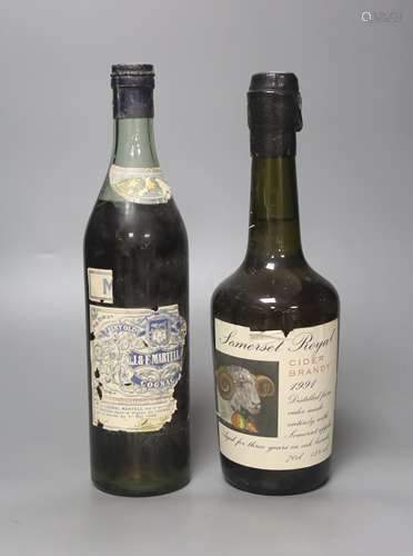 A bottle of J and F Martel Cognac and a bottle of 1991 cider...