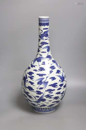 A large Chinese blue and white 'cranes' bottle vase, height ...