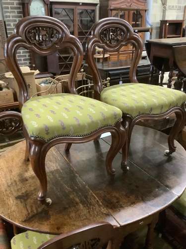 Six Victorian chairs with fretwork stating 'MS', believed to...