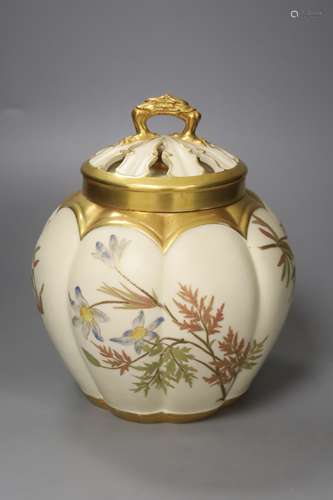 A Royal Worcester melon panelled pot pourri vase, height 19c...