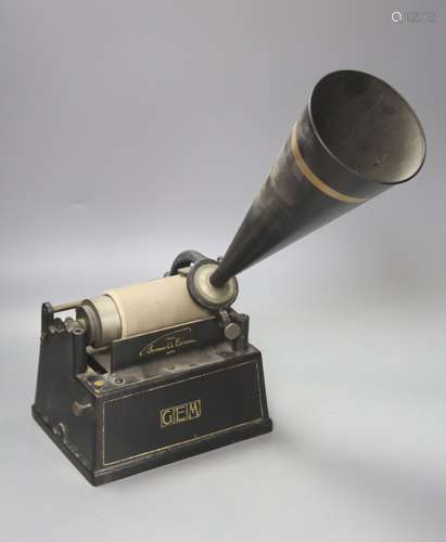 An Edison Gem phonograph, fitted with a horn, with original ...