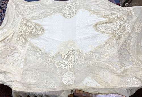 An Edwardian hand made lace bedspread. Hand sewn using finel...