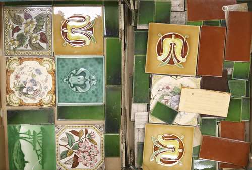 A collection of Victorian ceramic tiles and spacers