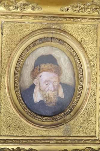 Flemish School, watercolour on ivory, Miniature of a bearded...