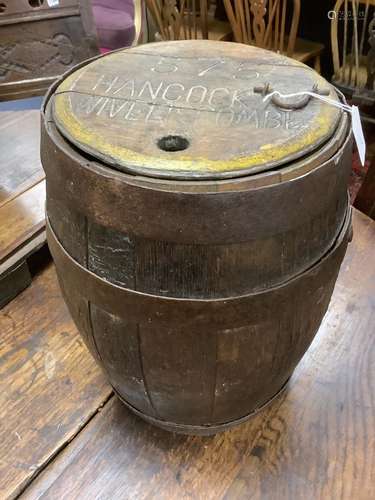 Breweriana: A small Somerset oak coopered barrel with cover,...